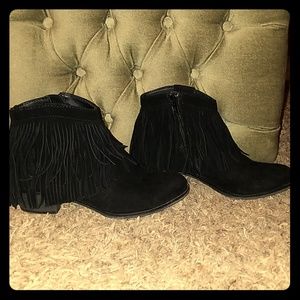 Black booties with fringe